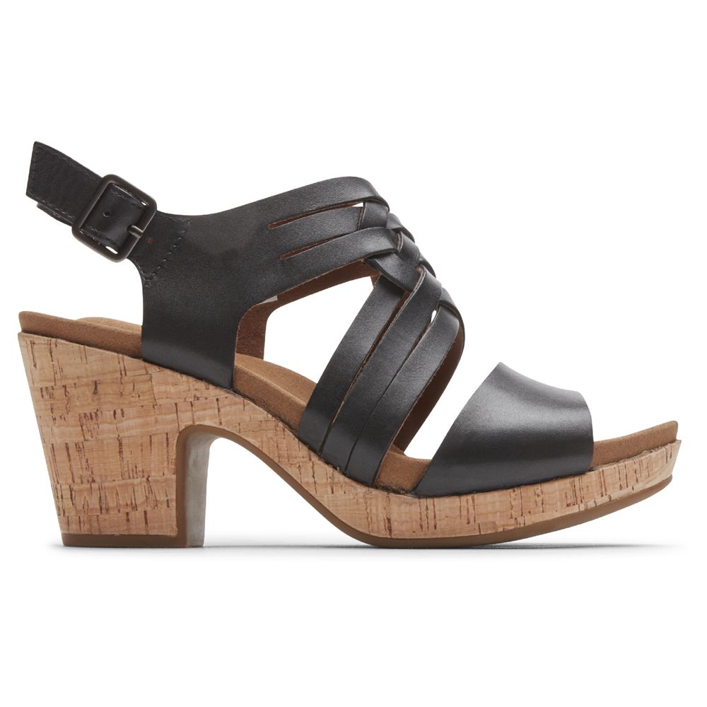 Rockport Vivianne Woven Slingback - Womens Heels Sandals - Black - NZ (PUB-045791)